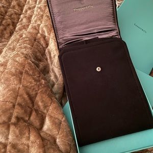 Tiffany an co black suede/velvet necklace case w satin interior.